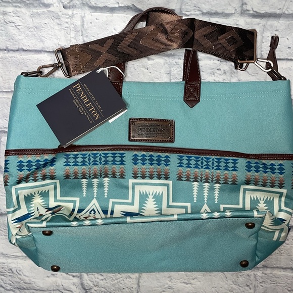Pendleton Aqua Harding Travel Bag Tribal Boho Western Print Shopper Tote NWT - Picture 8 of 13